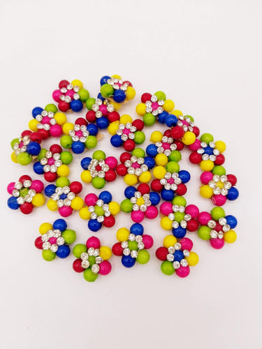 10 Beaded Floral Appliques In Multicoloured Beads and Rhinestones, Floral Appliques, Beaded Applique